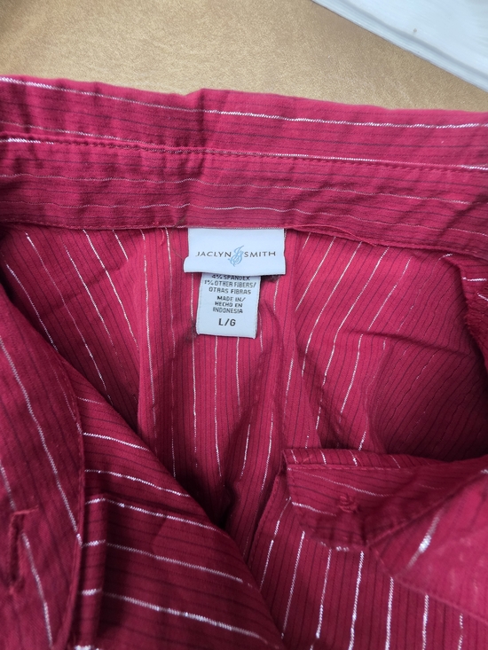 Jaclyn Smith Dark Red Button-Up Shirt with Metallic Pinstripes - Picture 3 of 3